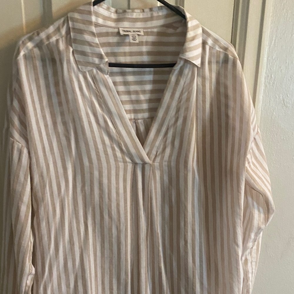 Tribal Beige and White Striped Blouse